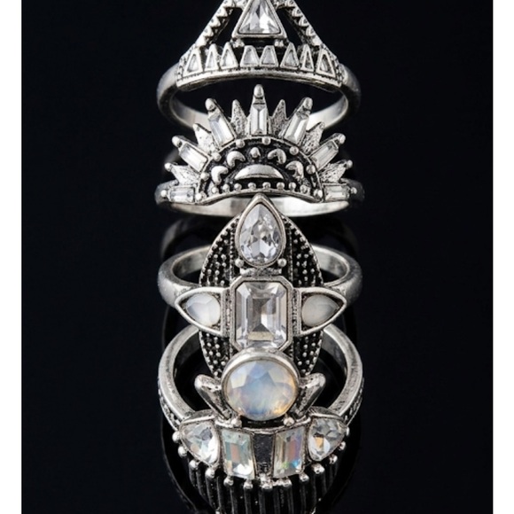 Anthropologie Jewelry - Anthropology Silver and stone  Ring Set new